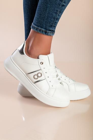 Μοντέρνα sneakers με διακοσμητική λεπτομέρεια AD871, λευκό
