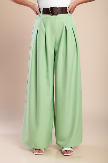 Κομψό μακρύ παντελόνι με ζώνη 21332, ανοιχτό πράσινο