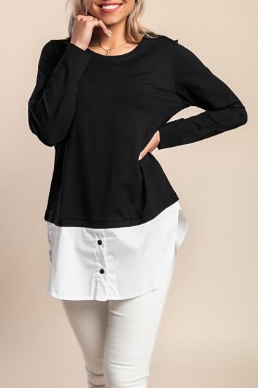 Μακρύ μανίκι χιτώνα Plus size, μαύρο/άσπρο