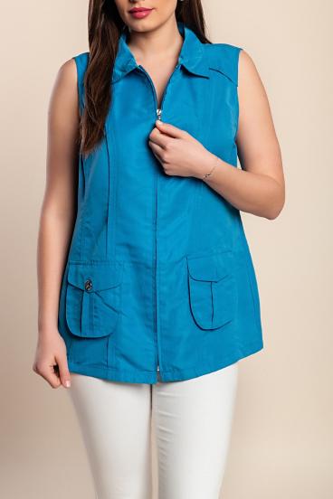 Γιλέκο plus size με φερμουάρ, μπλε