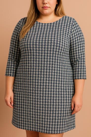 Φόρεμα μίντι plus size με τύπωμα pepita, σκούρο μπλε