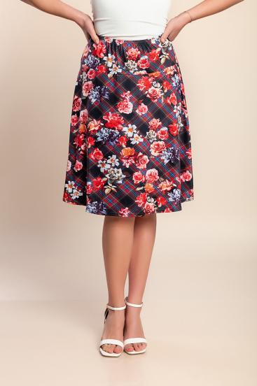 Φούστα plus size με φλοράλ τύπωμα, κόκκινη