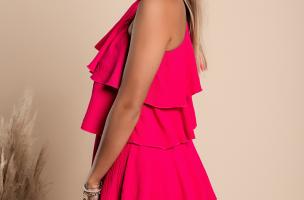 Κομψό μίνι φόρεμα Liona με βολάν, ροζ