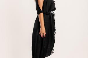 Κομψό μίντι φόρεμα Lotera με κοψίματα & στάμπα, μαύρο