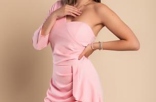 Κομψό μίνι φόρεμα με βολάν Ricaletta, απαλό ροζ