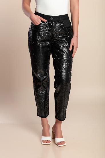 Παντελόνι plus size 7/8 με πούλιες, μαύρο