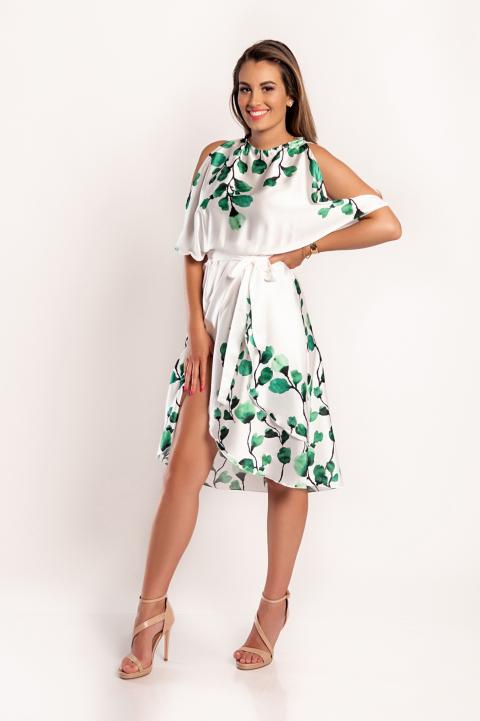 Κομψό μίντι φόρεμα  Parnessa με κοψίματα & στάμπα, πράσινο