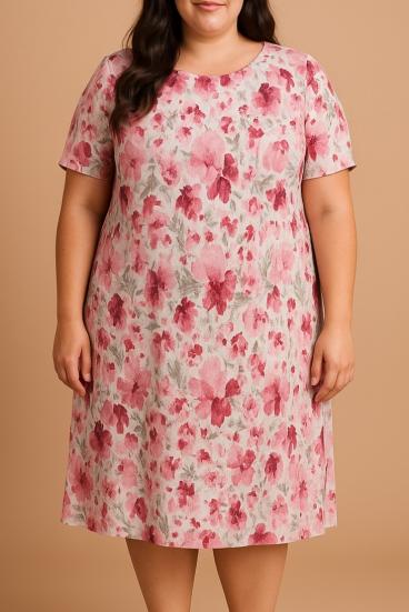 Φόρεμα plus size με φλοράλ τύπωμα, ροζ