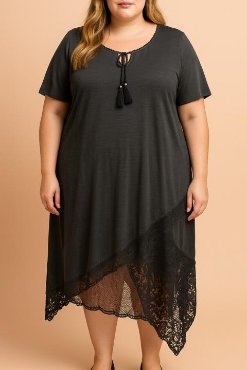 Φόρεμα plus size με δαντέλα, γκρι