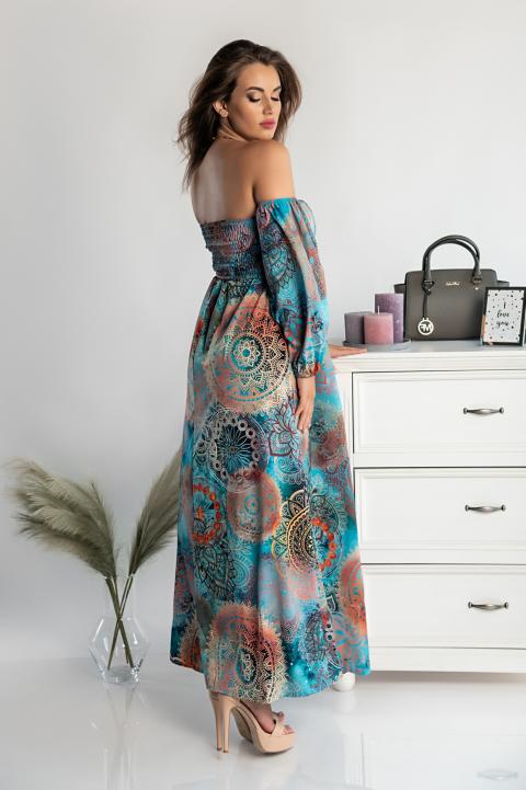 Κομψό μάξι φόρεμα με στάμπα Montella, γαλάζιο
