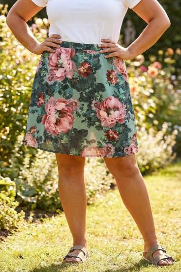 Φούστα μεγέθους plus με floral σχέδιο, πράσινη