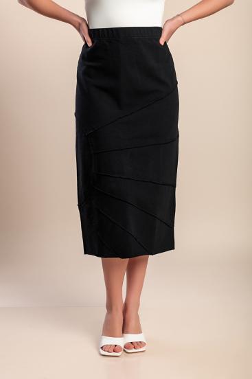 Φούστα midi από βαμβάκι plus size, μαύρη