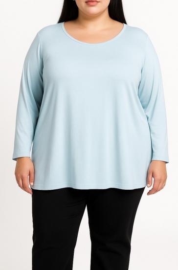 Plus size τοπ με στρογγυλή λαιμόκοψη, ανοιχτό μπλε