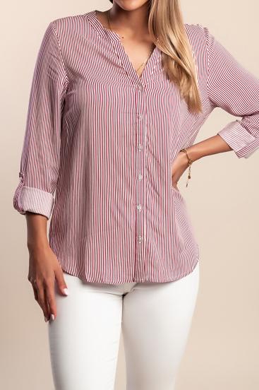 Πουκάμισο plus size με ριγέ τύπωμα, κόκκινο