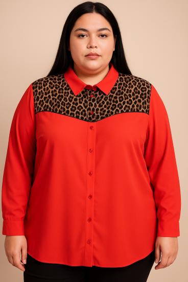 Μπλούζα plus size με λεοπάρ τύπωμα, κόκκινη