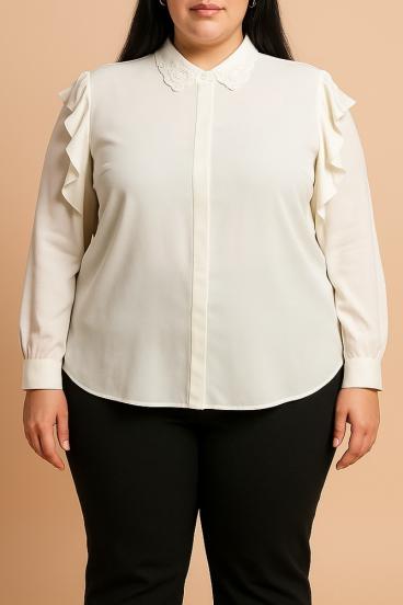 Μπλούζα plus size με βολάν, λευκή