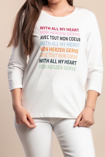 Βαμβακερό τοπ με τύπωμα plus size, λευκό
