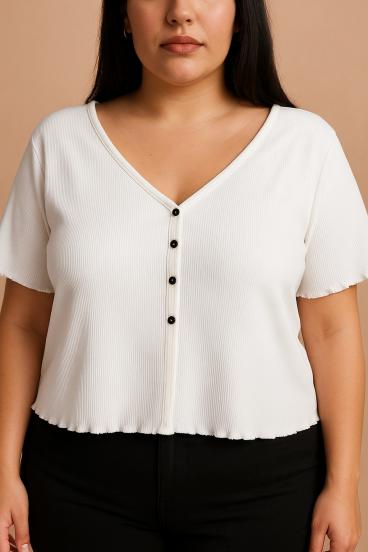 Πουκάμισο με κουμπιά και βαμβάκι plus size, λευκό