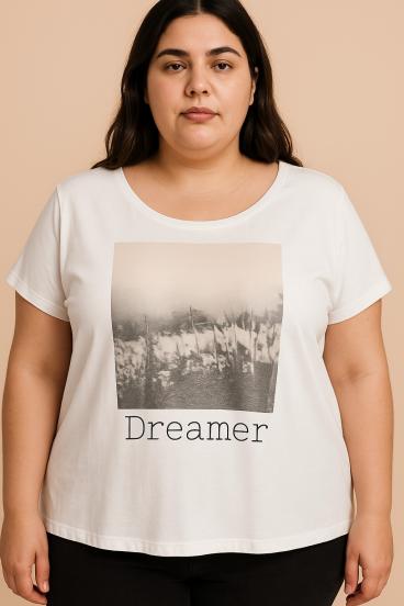 Μπλούζα με στάμπα plus size, λευκή