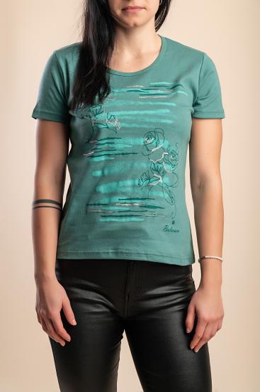 Βαμβακερό T-shirt με τύπωμα, πράσινο