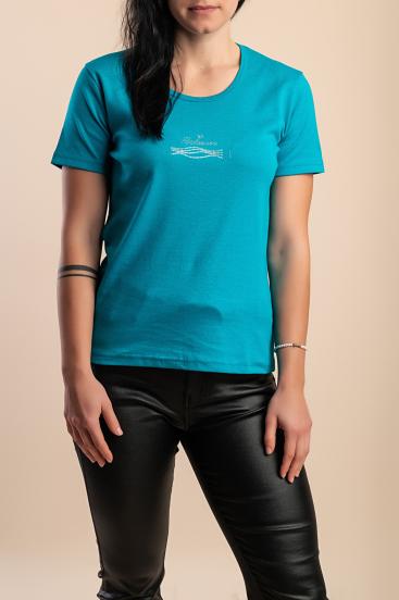 Βαμβακερό T-shirt με διακοσμητική λεπτομέρεια, τιρκουάζ