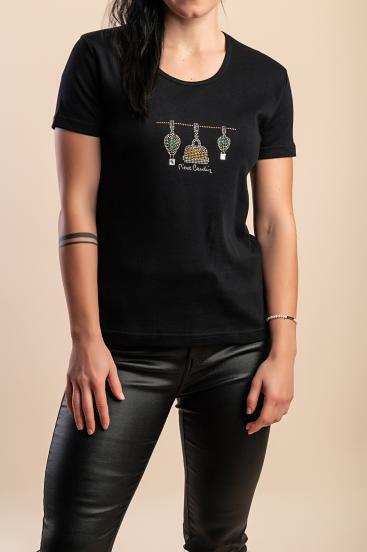 Βαμβακερό T-shirt με τύπωμα, μαύρο