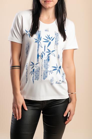 Βαμβακερό T-shirt με τύπωμα, λευκό
