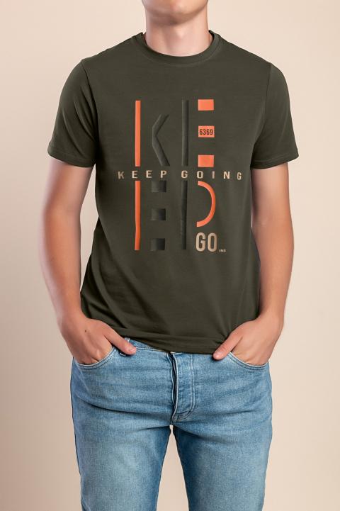 Ανδρικό βαμβακερό t-shirt, ελιά