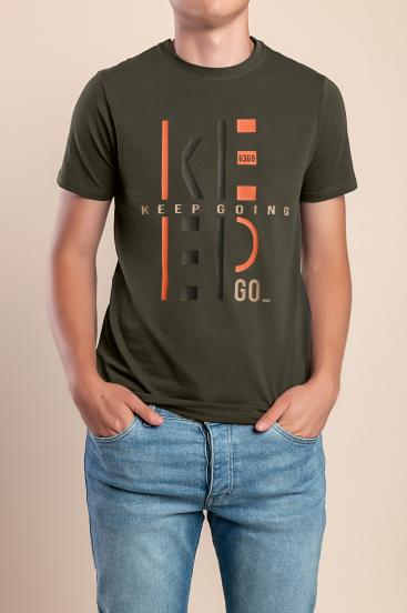 Ανδρικό βαμβακερό t-shirt, ελιά
