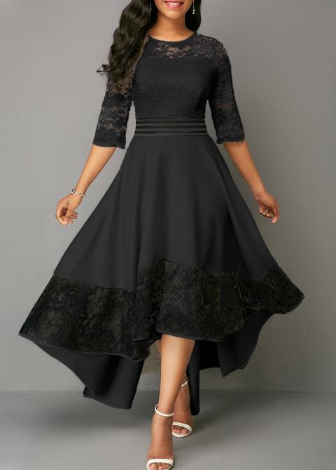 Bianca κομψό φόρεμα με δαντέλα, μαύρο