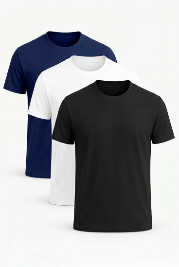 Σετ από τρία βαμβακερά ανδρικά T-shirts με κοντό μανίκι, διάφορα χρώματα