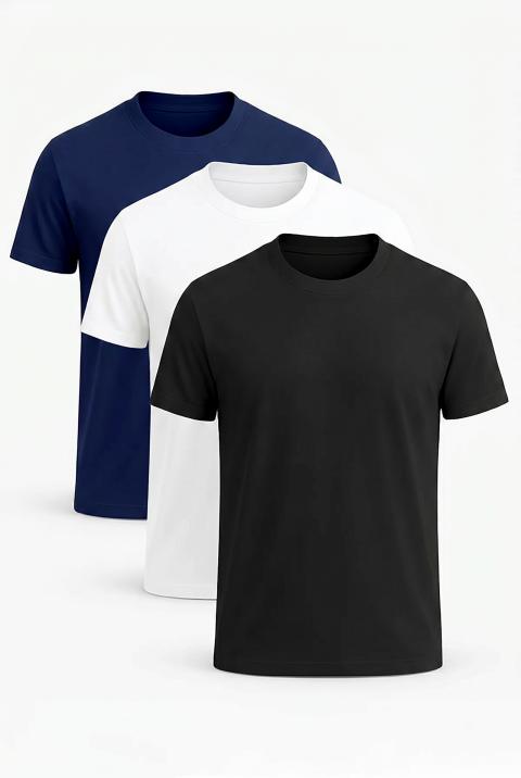 Σετ από τρία βαμβακερά ανδρικά T-shirts με κοντό μανίκι, διάφορα χρώματα