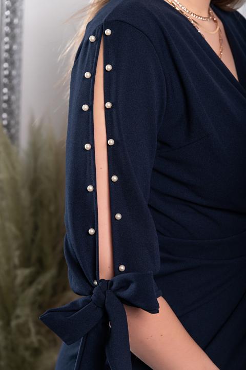 Μίνι φόρεμα με λαιμόκοψη Candys Navy Blue Elegant με χάντρες