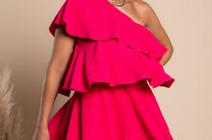 Κομψό μίνι φόρεμα Liona με βολάν, ροζ