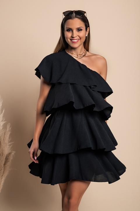 Κομψό  Liona μίνι φόρεμα με βολάν, μαύρο