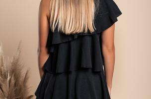 Κομψό  Liona μίνι φόρεμα με βολάν, μαύρο