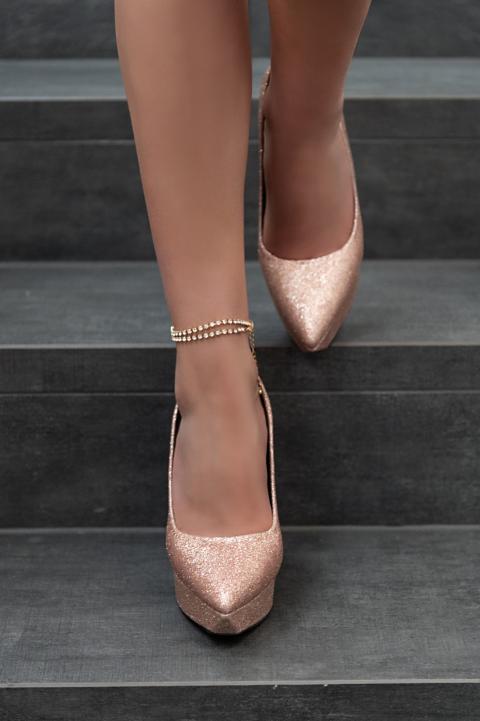 Ψηλοτάκουνα παπούτσια με γκλίτερ K220, χρυσό