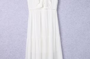 Μάξι φόρεμα με βολάν 17333, λευκό