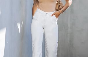 Μακρύ παντελόνι με ψηλή μέση 17347, λευκό