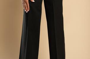 Κομψό μακρύ παντελόνι με φαρδύ παντελόνι 21097, μαύρο