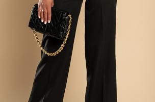 Κομψό μακρύ παντελόνι με φαρδύ παντελόνι 21097, μαύρο