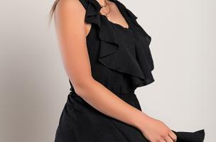 Κομψό Caltana μίνι φόρεμα με βολάν , μαύρο