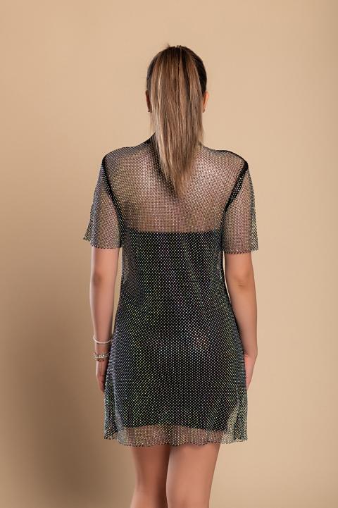 Διχτυωτό φόρεμα χωρίς επένδυση με στρας, μαύρο