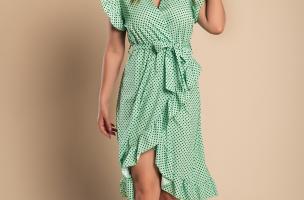 Μίντι φόρεμα με πουά σχέδιο 17316, ανοιχτό πράσινο