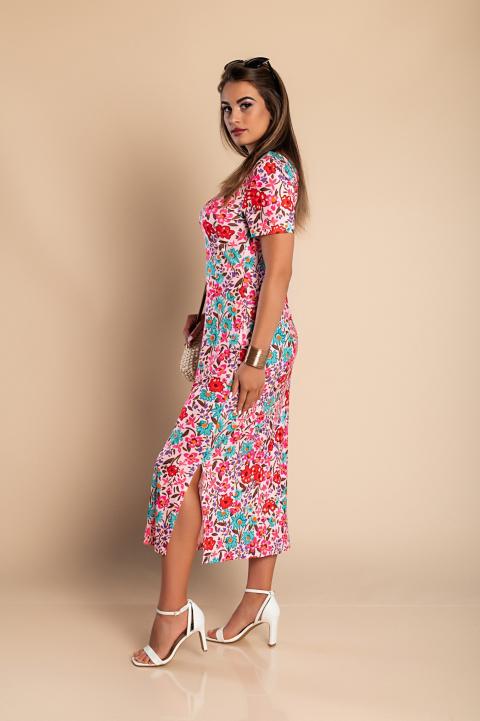 Μάξι φόρεμα με φλοράλ στάμπα 17253, ροζ