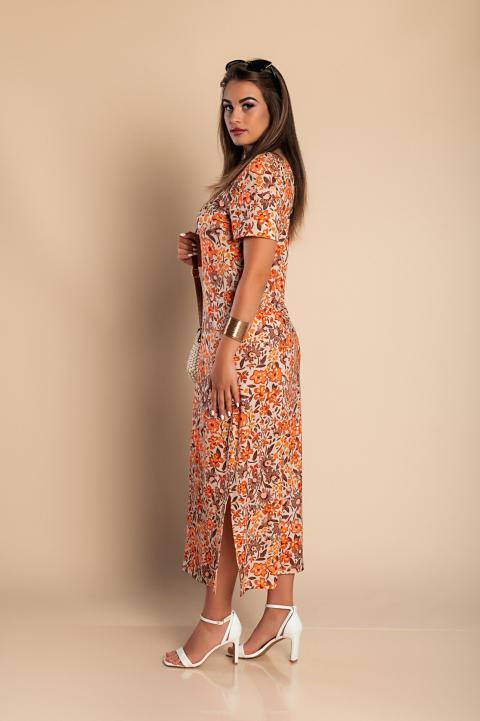 Μάξι φόρεμα με φλοράλ στάμπα 17253, πορτοκαλί
