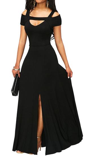 Κομψό μακρύ φόρεμα Nessa, μαύρο
