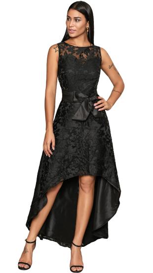 Κομψό μίντι αμάνικο φόρεμα Suzan με όμορφη δαντέλα, μαύρο