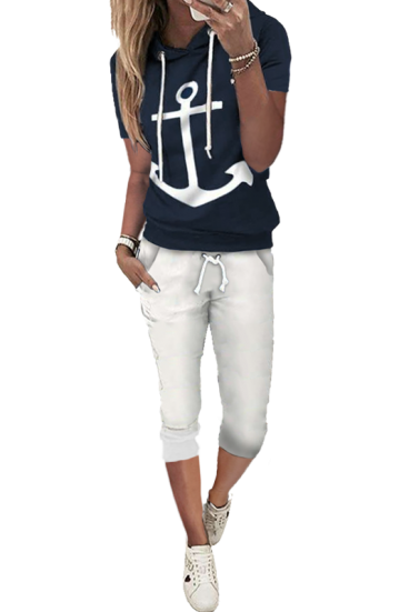 Σπορ αθλητικής φόρμας με τύπωμα αγκύρας Aisla, μπλε και άσπρο